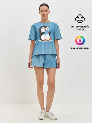Женская пижама с шортами / Пингвин