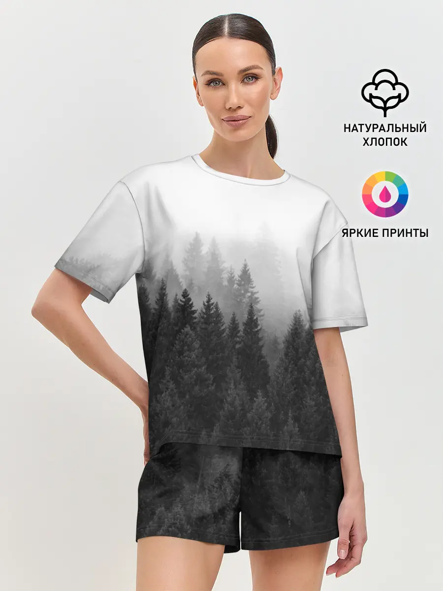 Женская пижама с шортами / Туманный лес