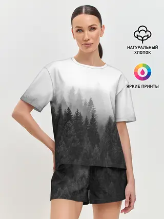 Женская пижама с шортами / Туманный лес