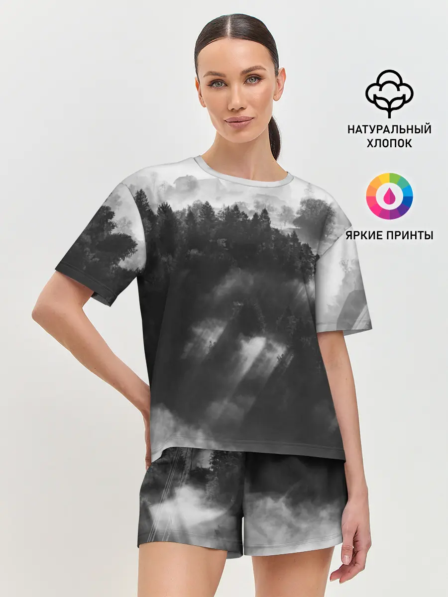 Женская пижама с шортами / Туман в лесу