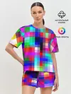 Женская пижама с шортами / РАЗНОЦВЕТНЫЕ ПИКСЕЛИ / КУБЫ