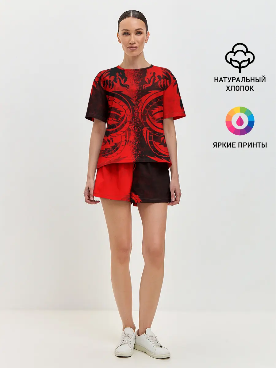 Женская пижама с шортами / BLACK RED DRAGONS TATOO