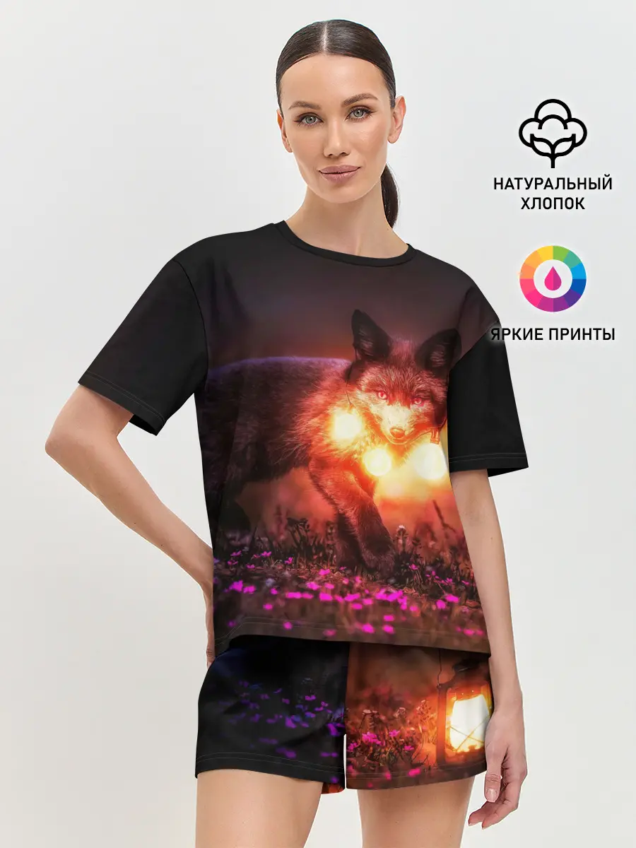 Женская пижама с шортами / Лисица с фонариками
