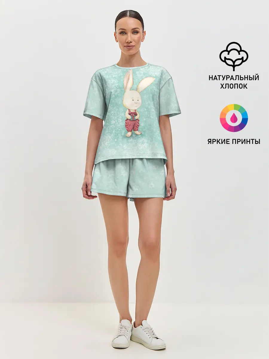 Женская пижама с шортами / Зайчик с подарком