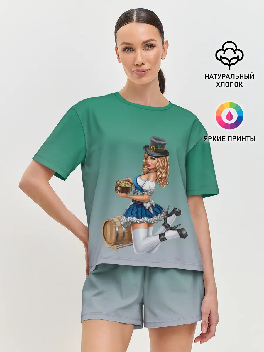 Женская пижама с шортами / официантка горшок золота