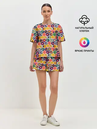 Женская пижама с шортами / Тропический коллаж