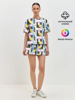 Женская пижама с шортами / Memphis style geometry