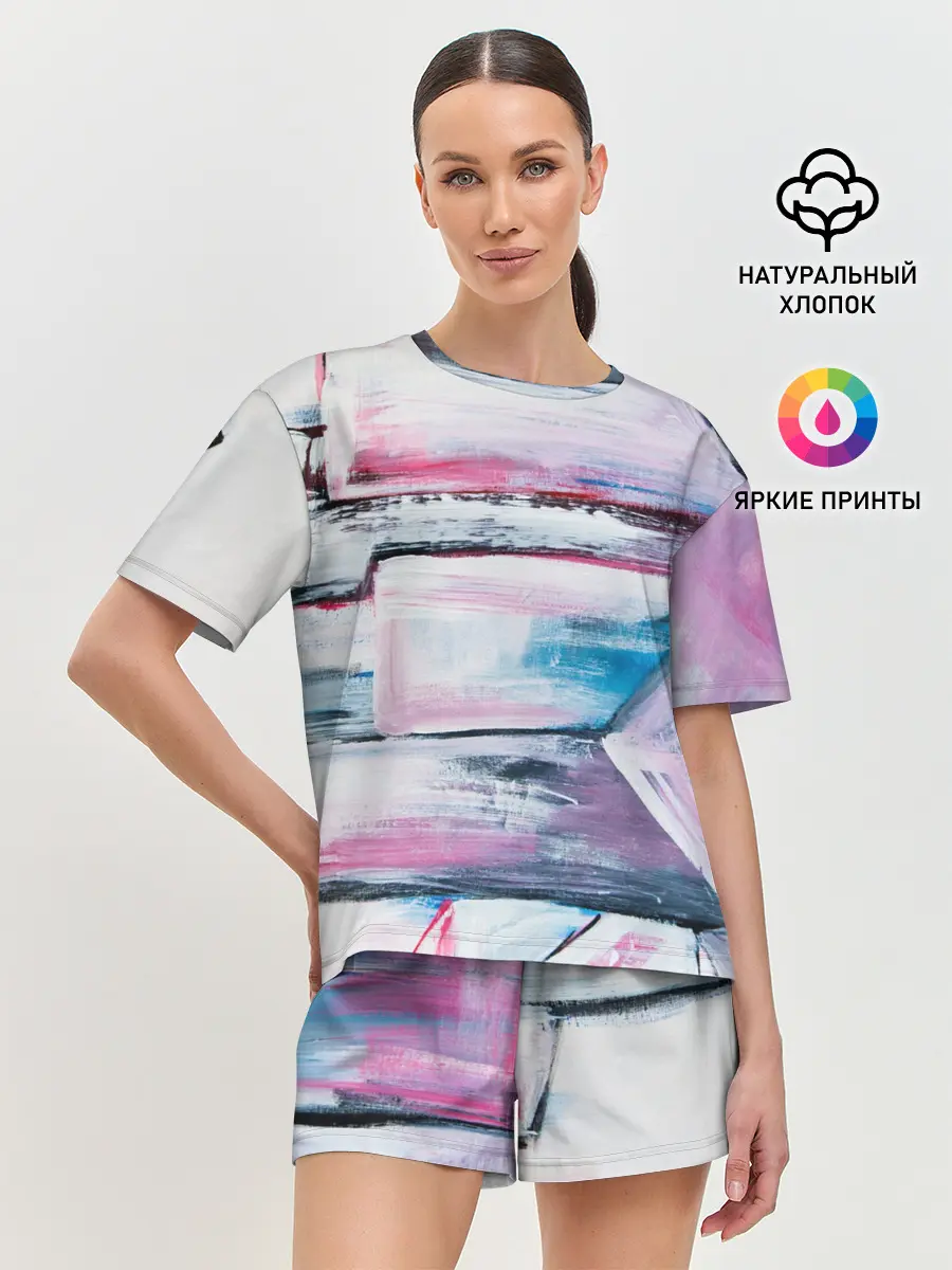 Женская пижама с шортами / Цветные мелки