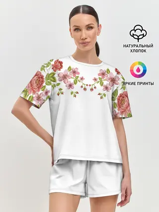 Женская пижама с шортами / Цветы