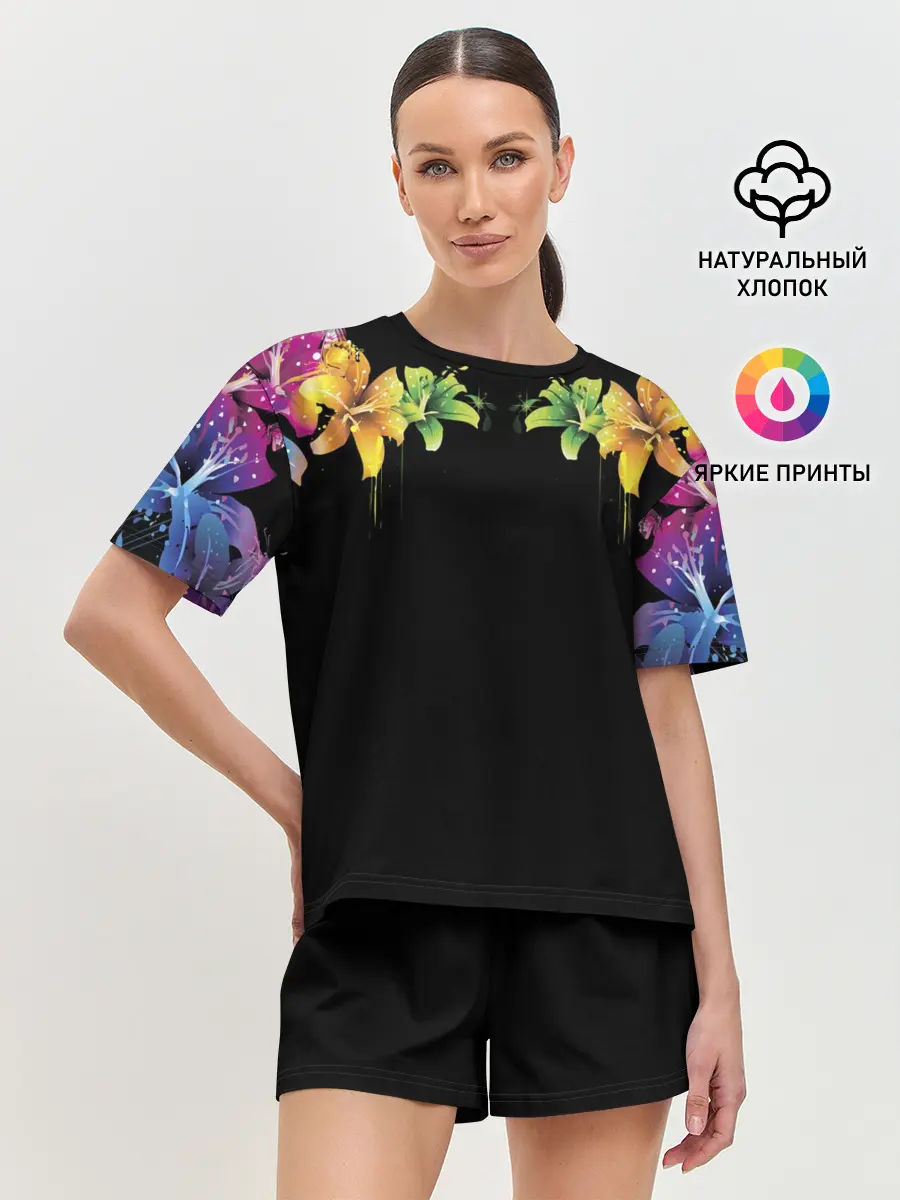 Женская пижама с шортами / Цветы