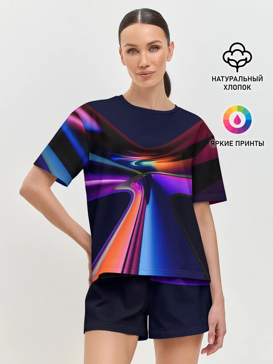 Женская пижама с шортами / Красочные светящиеся линии