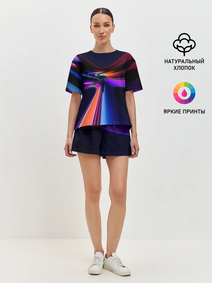 Женская пижама с шортами / Красочные светящиеся линии