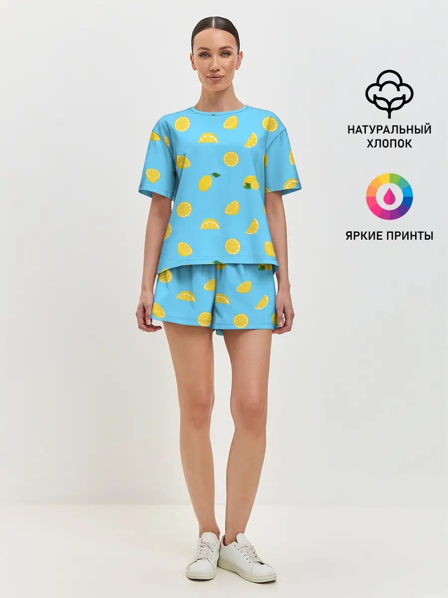 Женская пижама с шортами / Лимоны на голубом