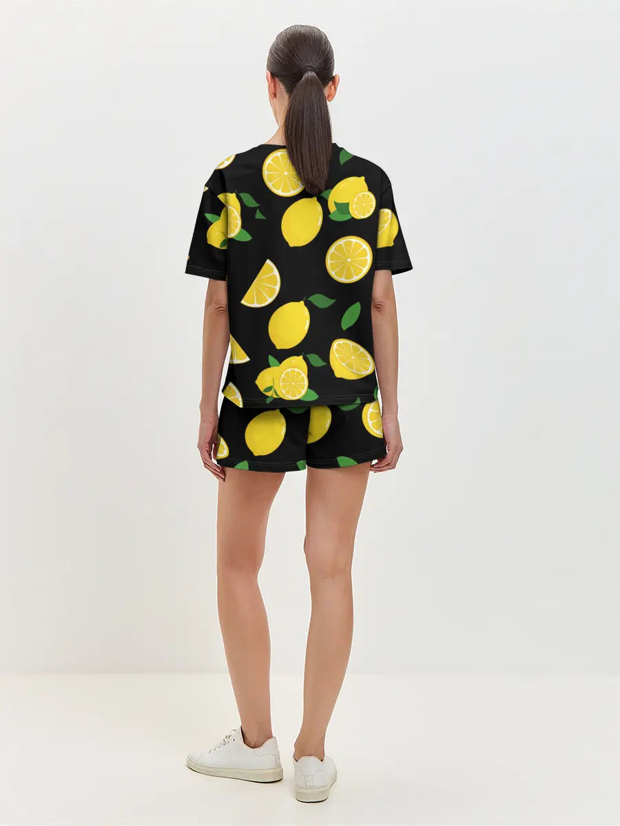 Женская пижама с шортами / Лимоны на чёрном