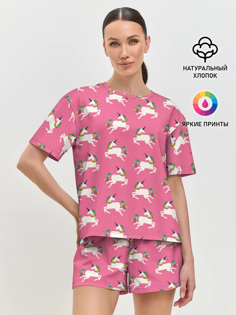 Женская пижама с шортами / Единорожки