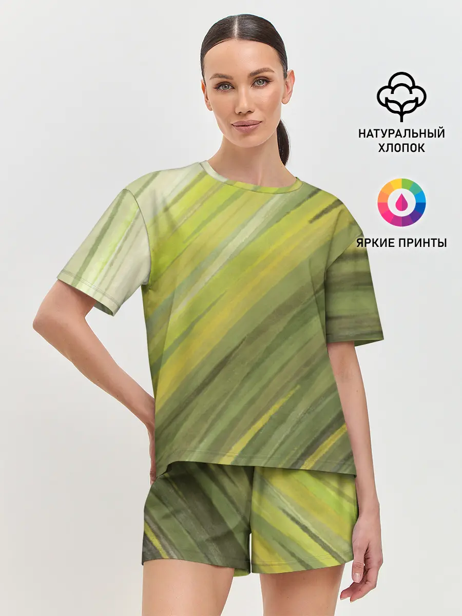 Женская пижама с шортами / Акварельные линии