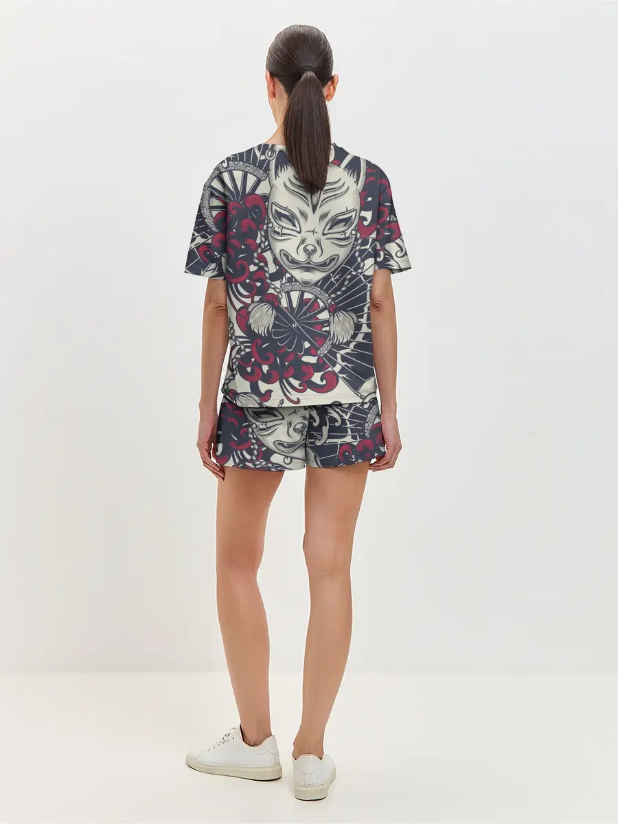 Женская пижама с шортами / Маска Кицунэ | Маска лисы