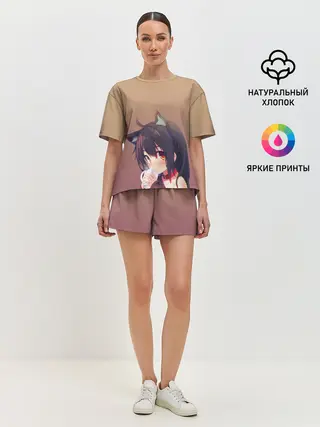 Женская пижама с шортами / девочка ушки кофе