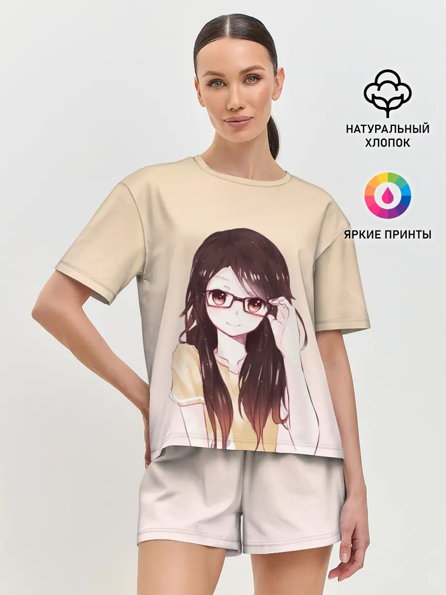 Женская пижама с шортами / девочка в очках милая