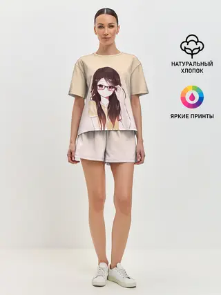 Женская пижама с шортами / девочка в очках милая