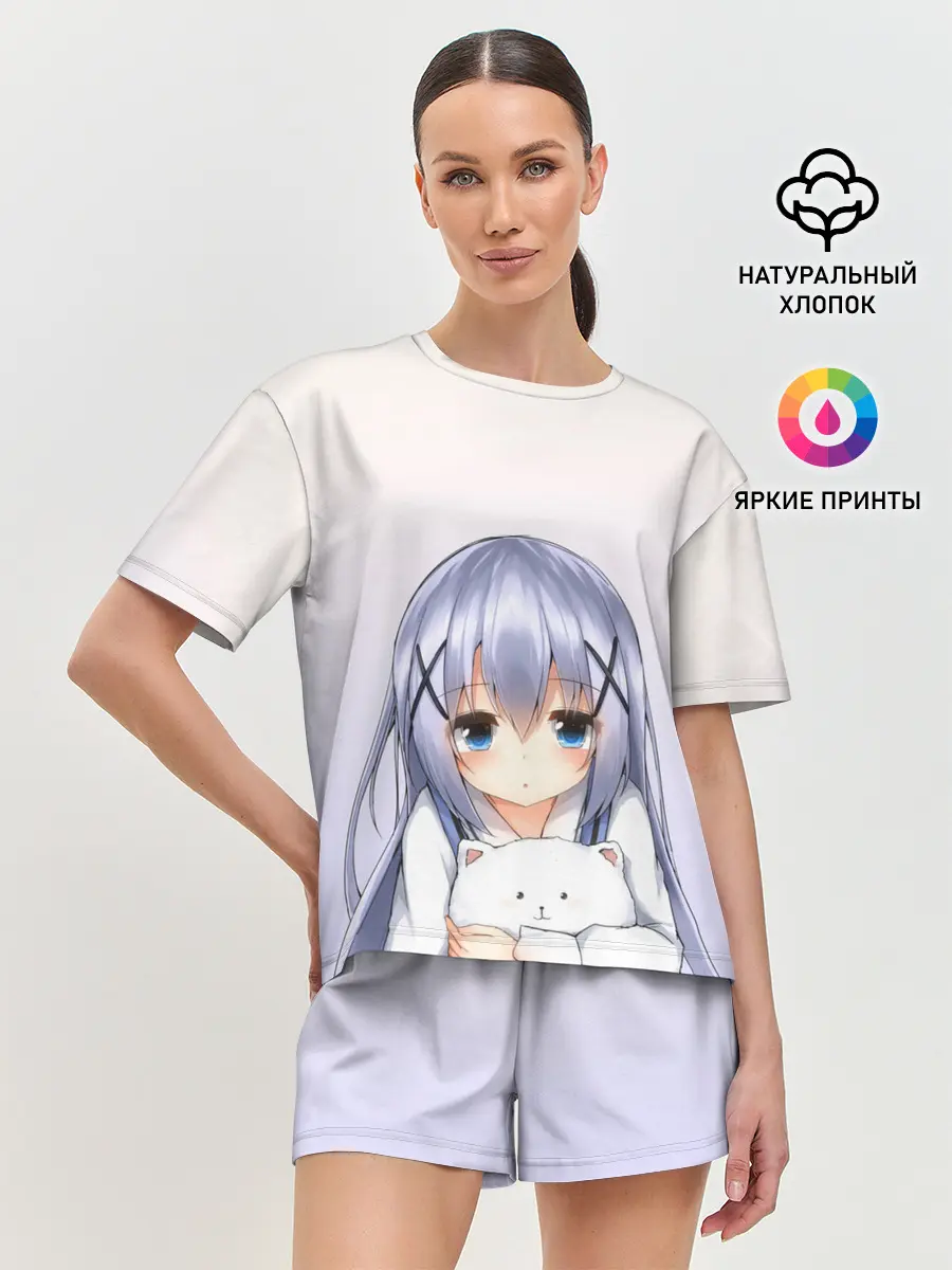 Женская пижама с шортами / малышка с пушистиком