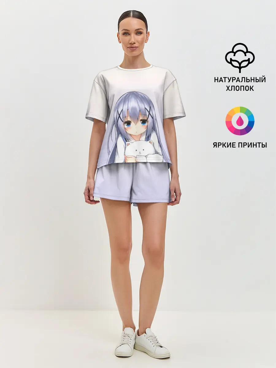 Женская пижама с шортами / малышка с пушистиком