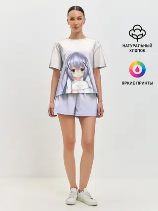 Женская пижама с шортами / малышка с пушистиком