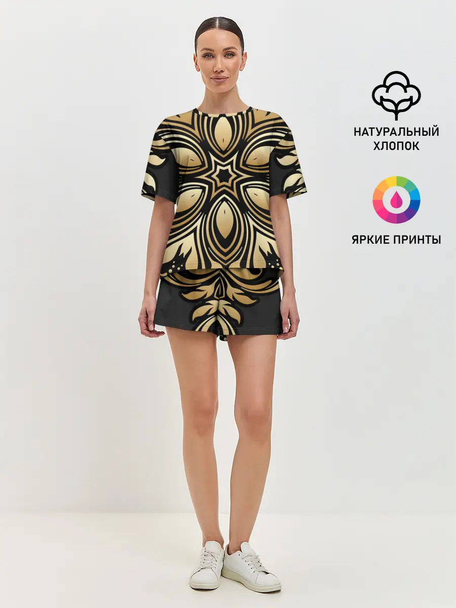 Женская пижама с шортами / золото
