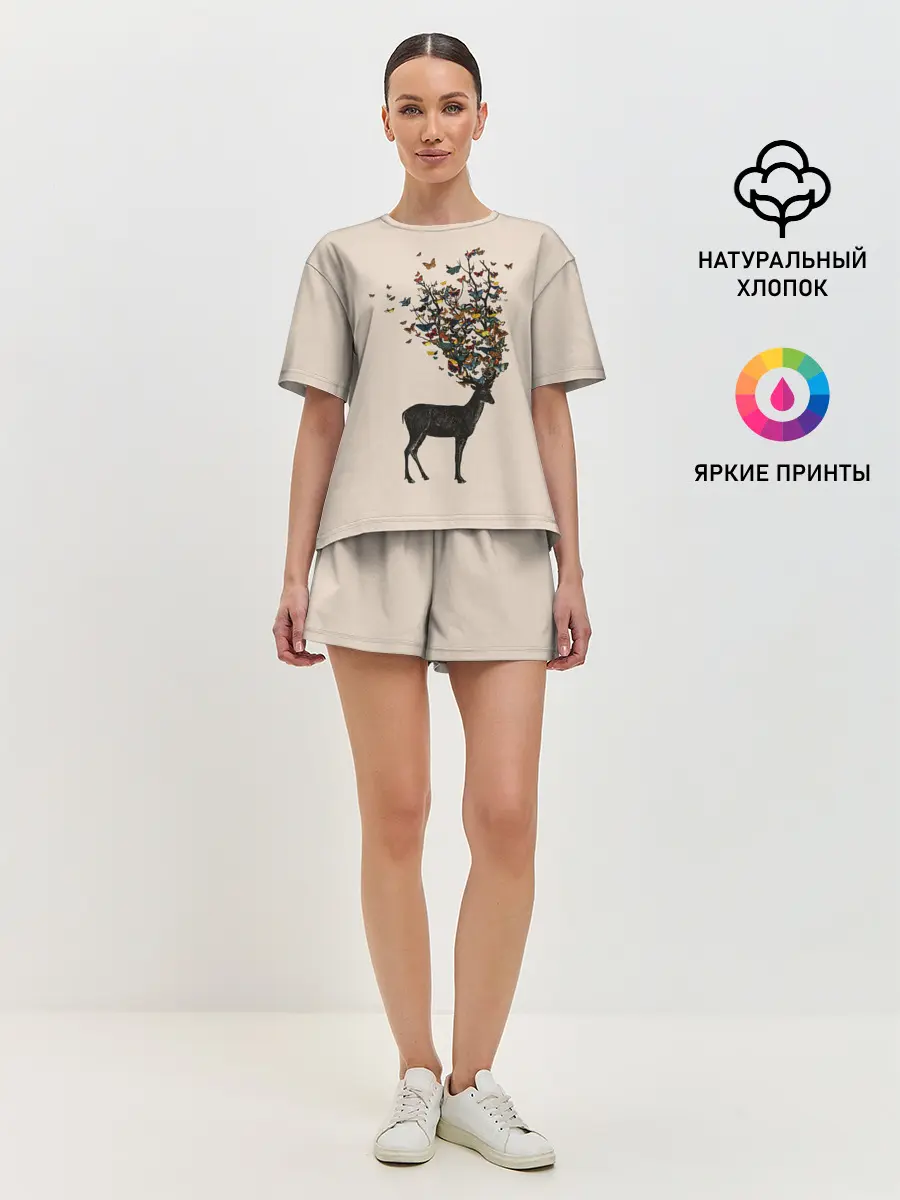 Женская пижама с шортами / Олени с рогами из бабочек