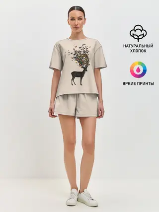 Женская пижама с шортами / Олени с рогами из бабочек