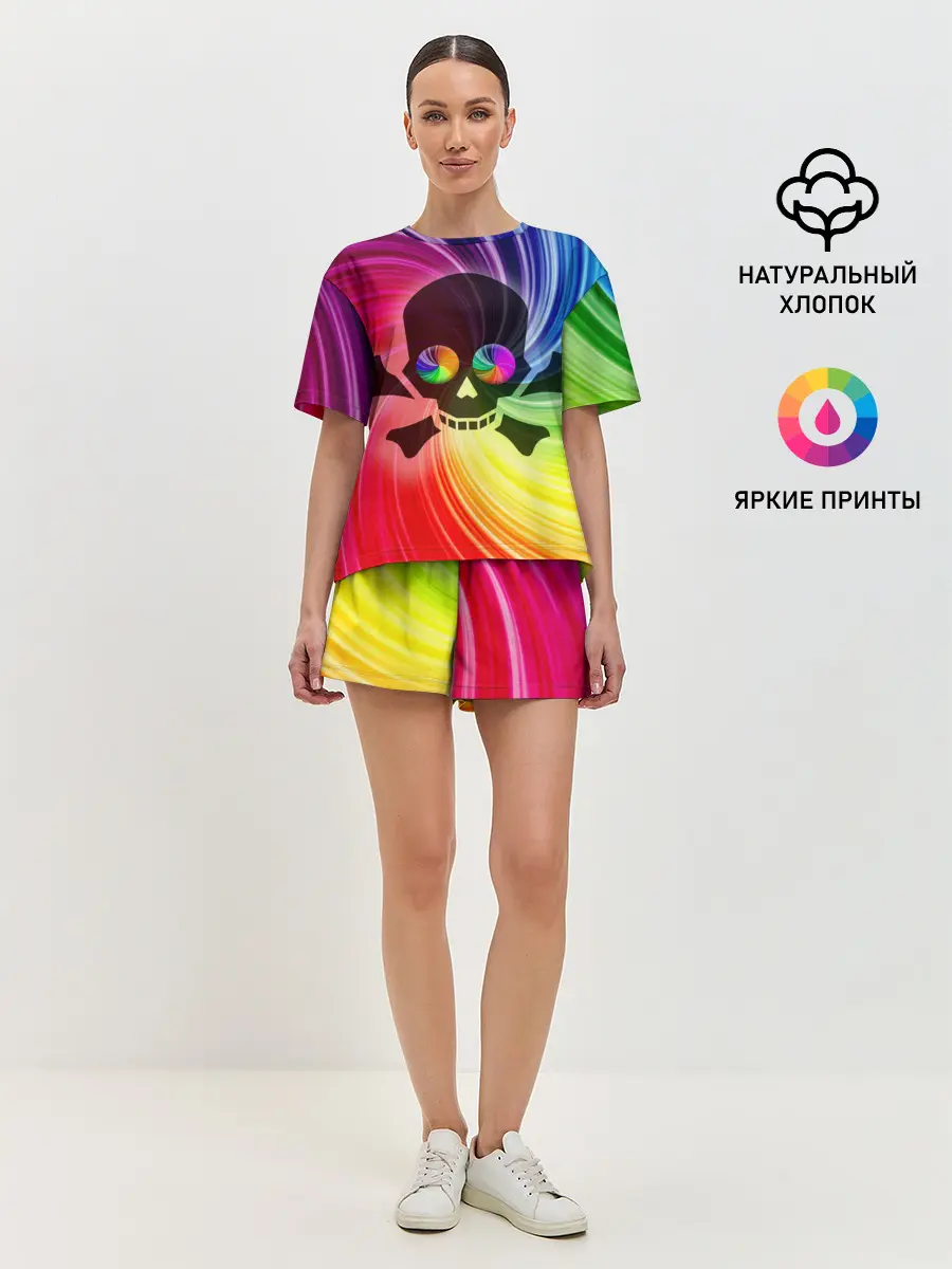 Женская пижама с шортами / Радужный череп