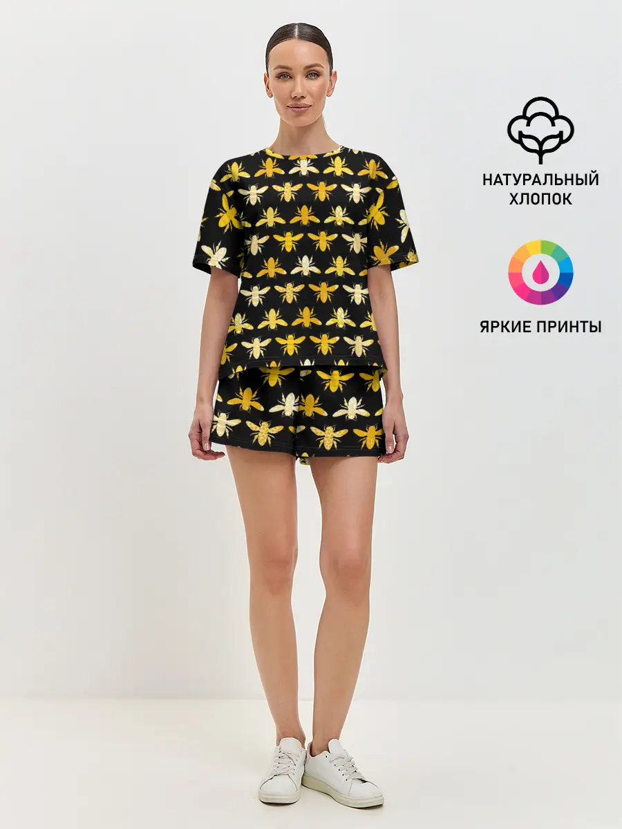 Женская пижама с шортами / Пчелиный Паттерн