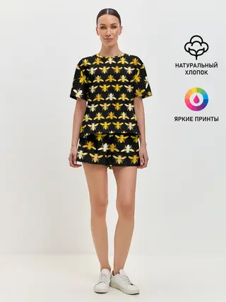 Женская пижама с шортами / Пчелиный Паттерн