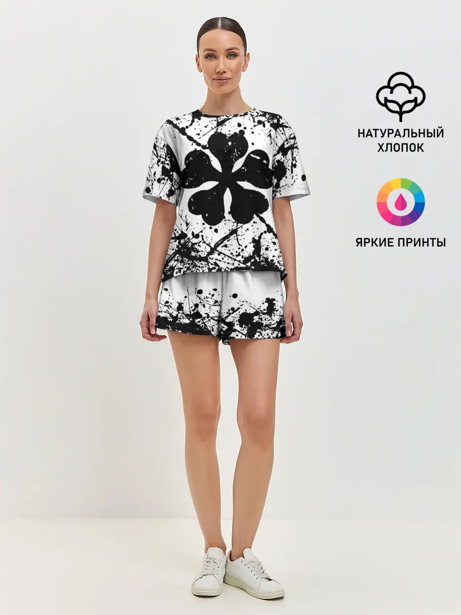 Женская пижама с шортами / черный клевер,