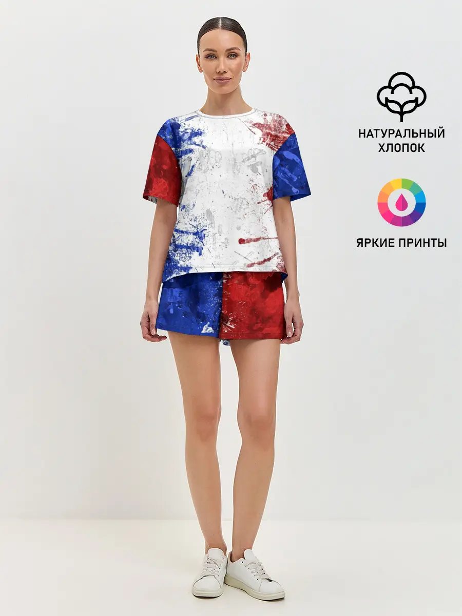 Женская пижама с шортами / BLUE WHITE & RED