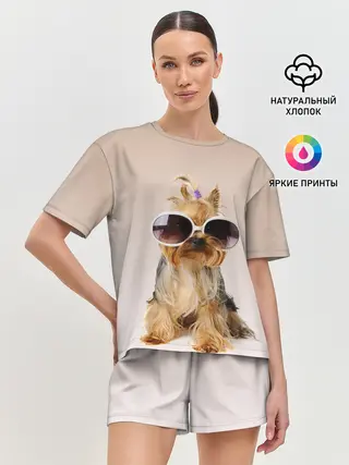 Женская пижама с шортами / собака в очках