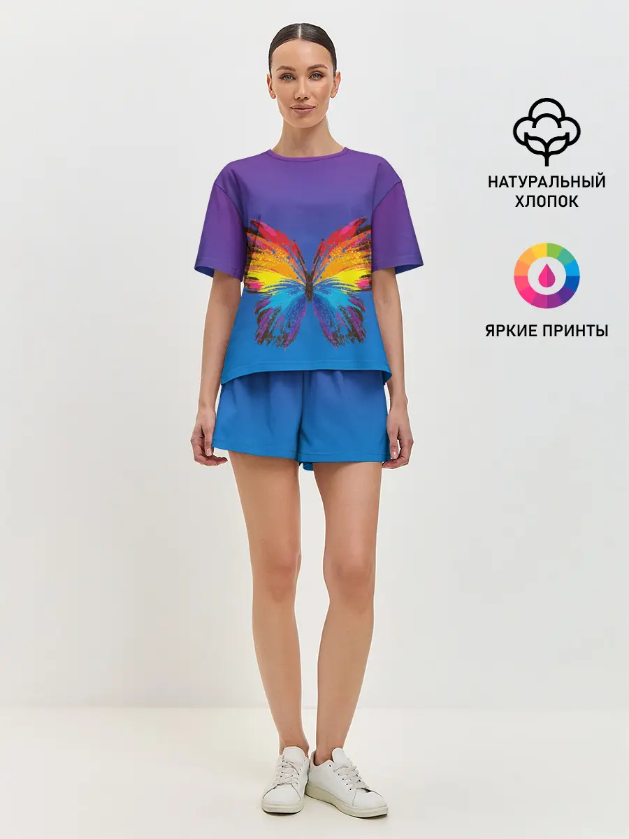Женская пижама с шортами / красочная бабочка