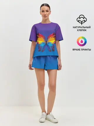 Женская пижама с шортами / красочная бабочка