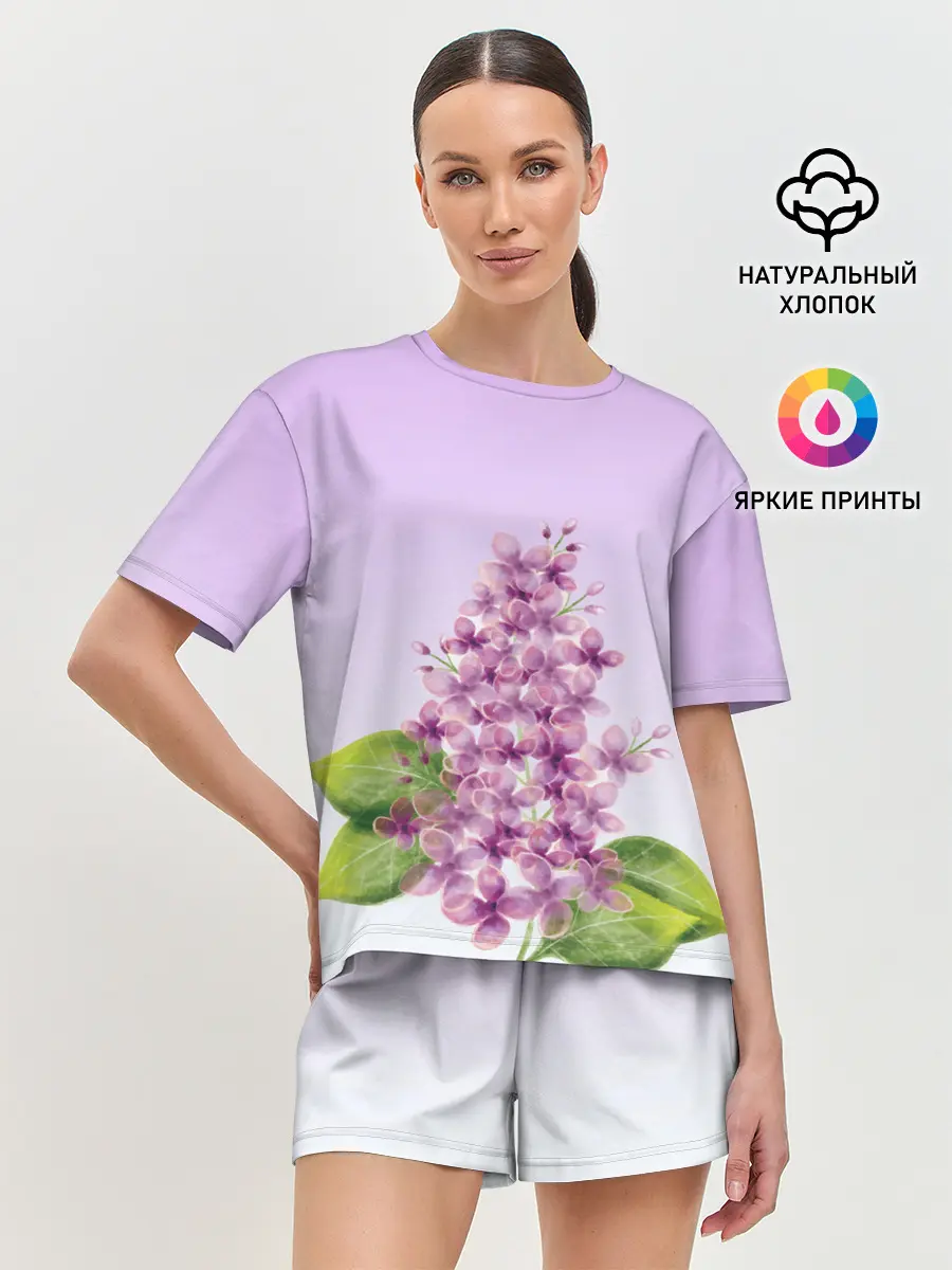 Женская пижама с шортами / акварельная сирень
