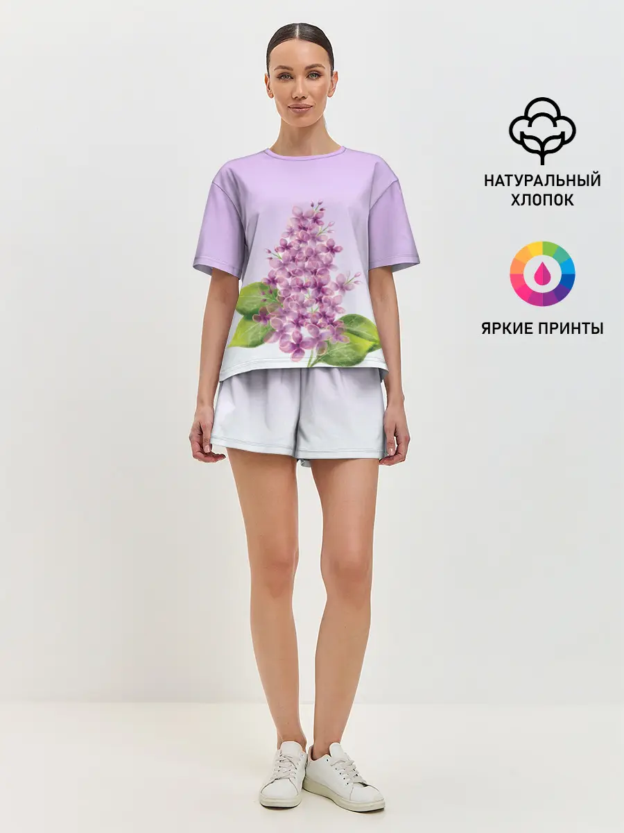Женская пижама с шортами / акварельная сирень