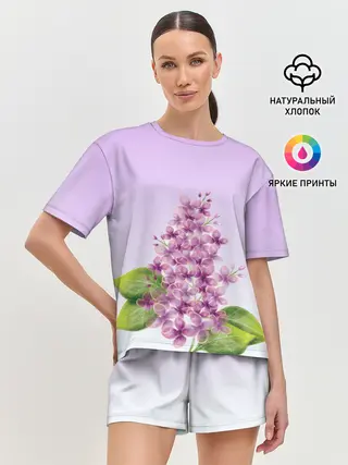 Женская пижама с шортами / акварельная сирень