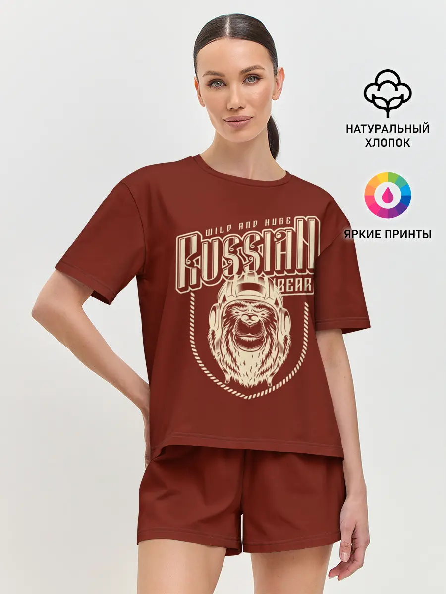 Женская пижама с шортами / Русский медведь танкист