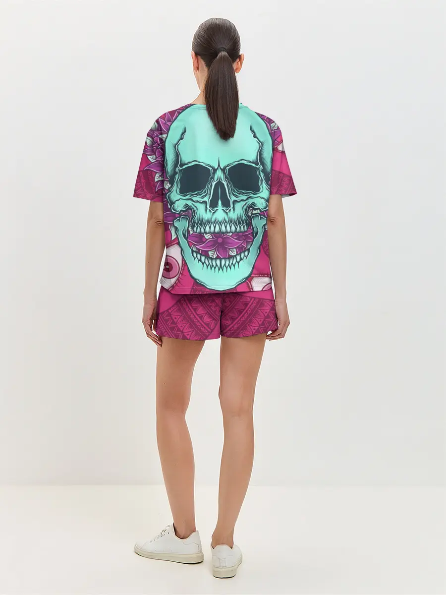 Женская пижама с шортами / Череп в цветах