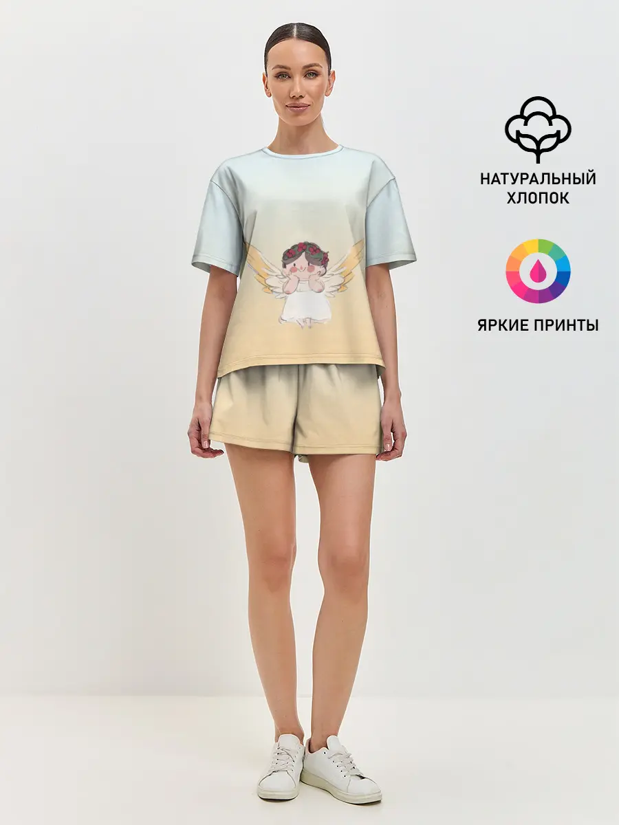Женская пижама с шортами / акварельный ангелок