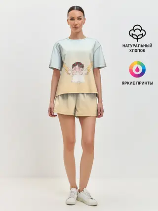 Женская пижама с шортами / акварельный ангелок