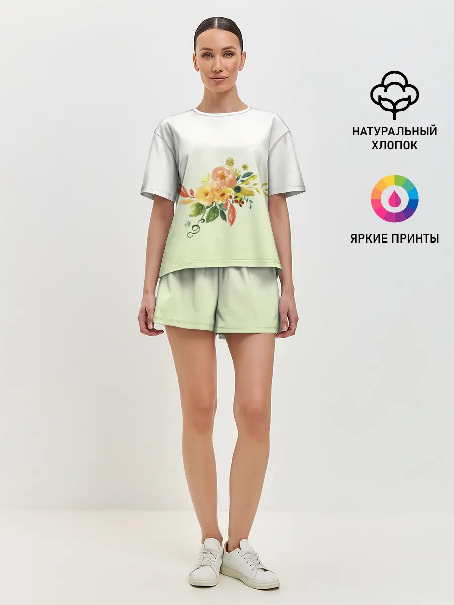 Женская пижама с шортами / букет рисунок