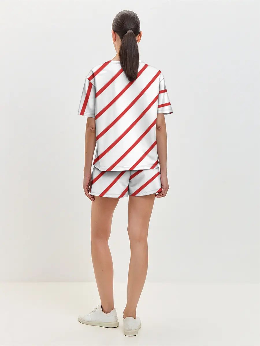 Женская пижама с шортами / Полосы красные на белом