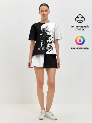 Женская пижама с шортами / Токийский гуль черно белый Кен