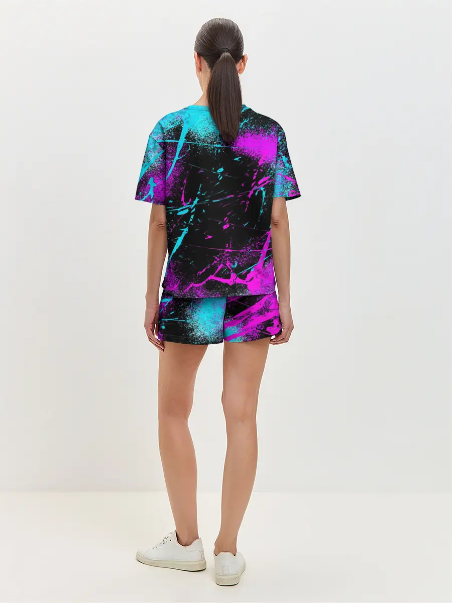 Женская пижама с шортами / Неоновый череп