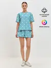 Женская пижама с шортами / Белые сердечки на голубом фоне
